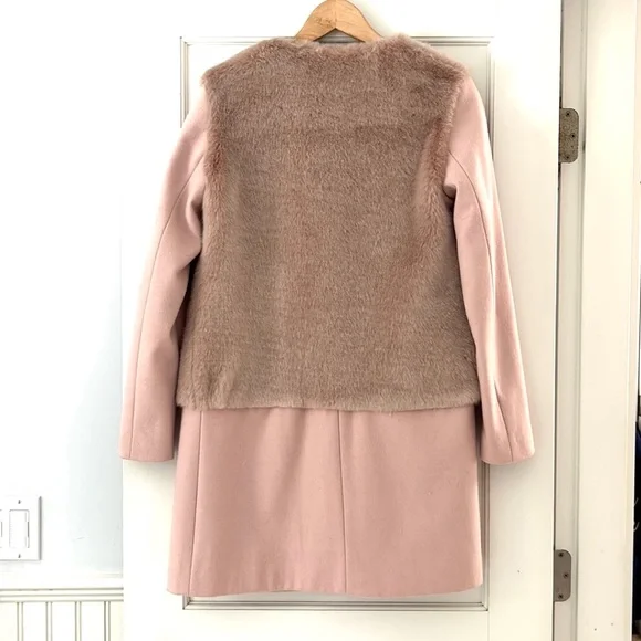 Zara Pink Fur Wool Coat NEW